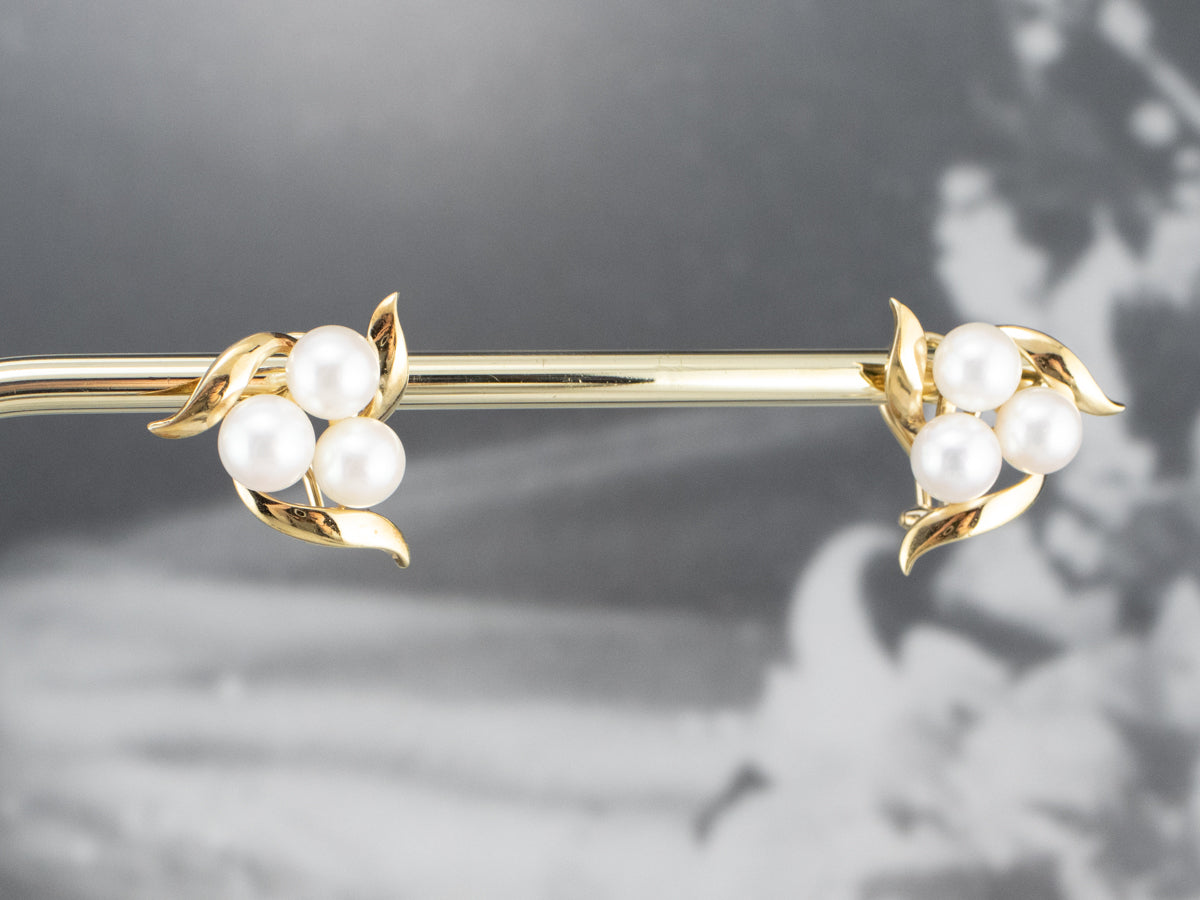 Gold Cultured Pearl Cluster Earrings