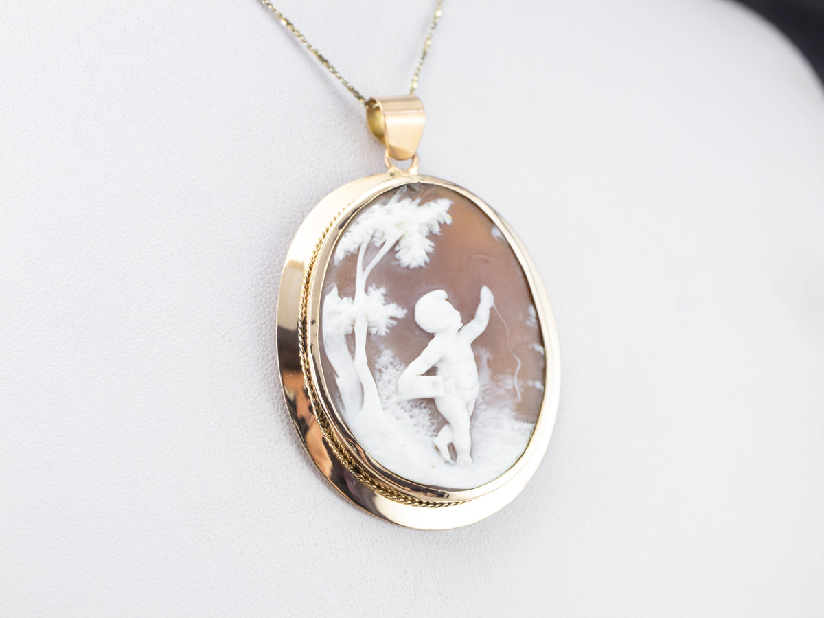 Large Cameo Cherub Pendant