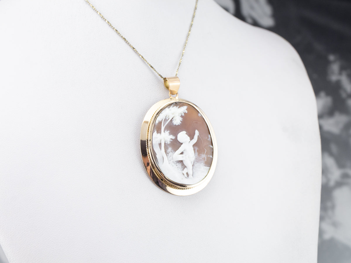 Large Cameo Cherub Pendant