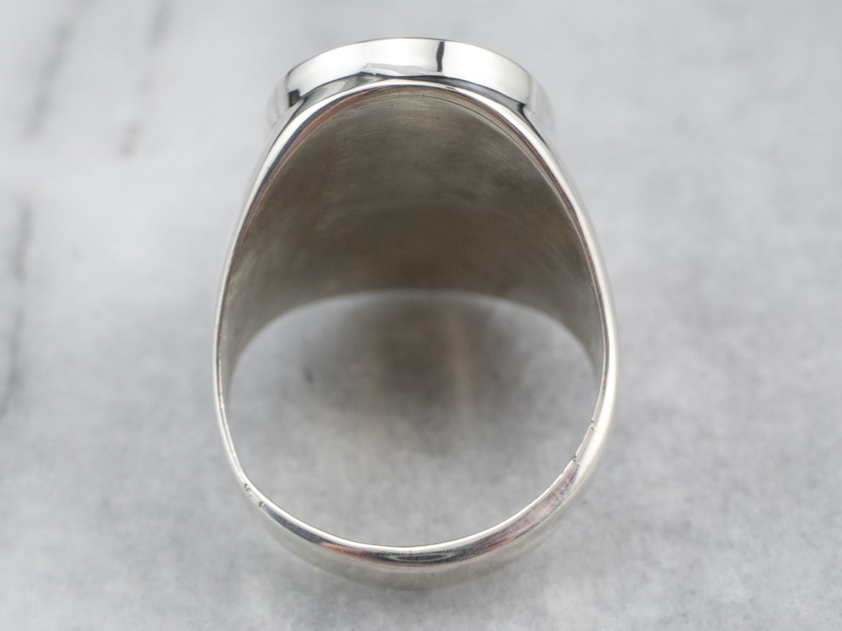 Silver Mother of Pearl and Turquoise Masonic Ring