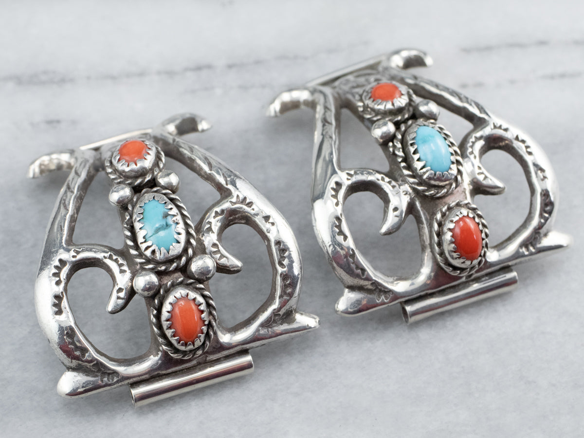 Sterling Silver Turquoise and Coral Watch Tips