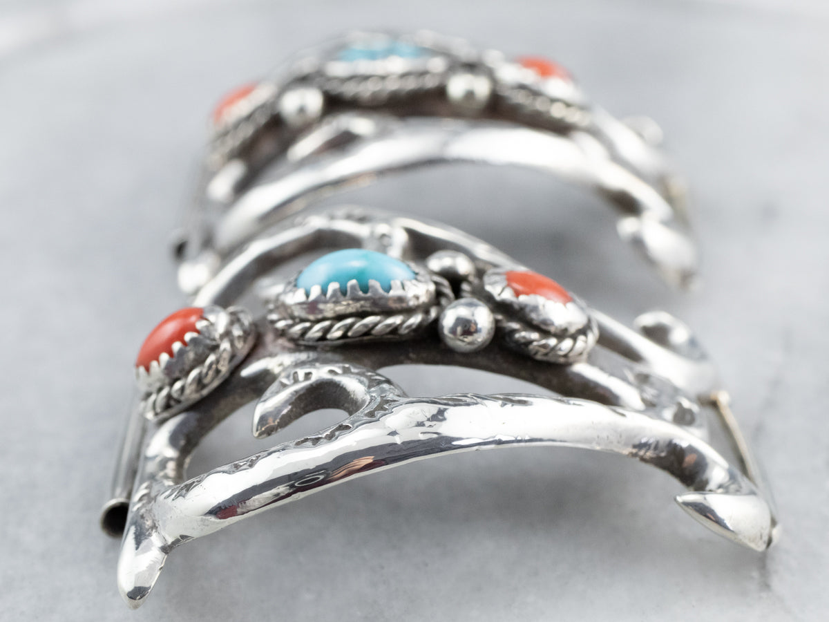 Sterling Silver Turquoise and Coral Watch Tips