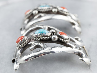 Sterling Silver Turquoise and Coral Watch Tips