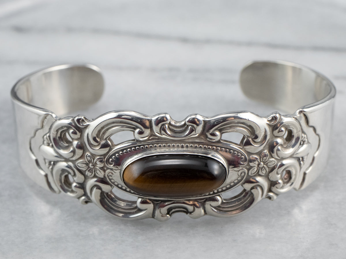 Pulsera de plata de ley con ojo de tigre y toalla