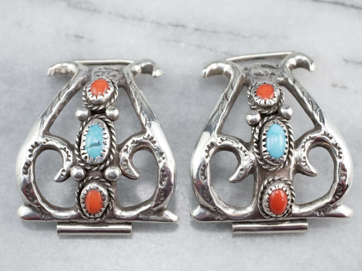 Sterling Silver Turquoise and Coral Watch Tips