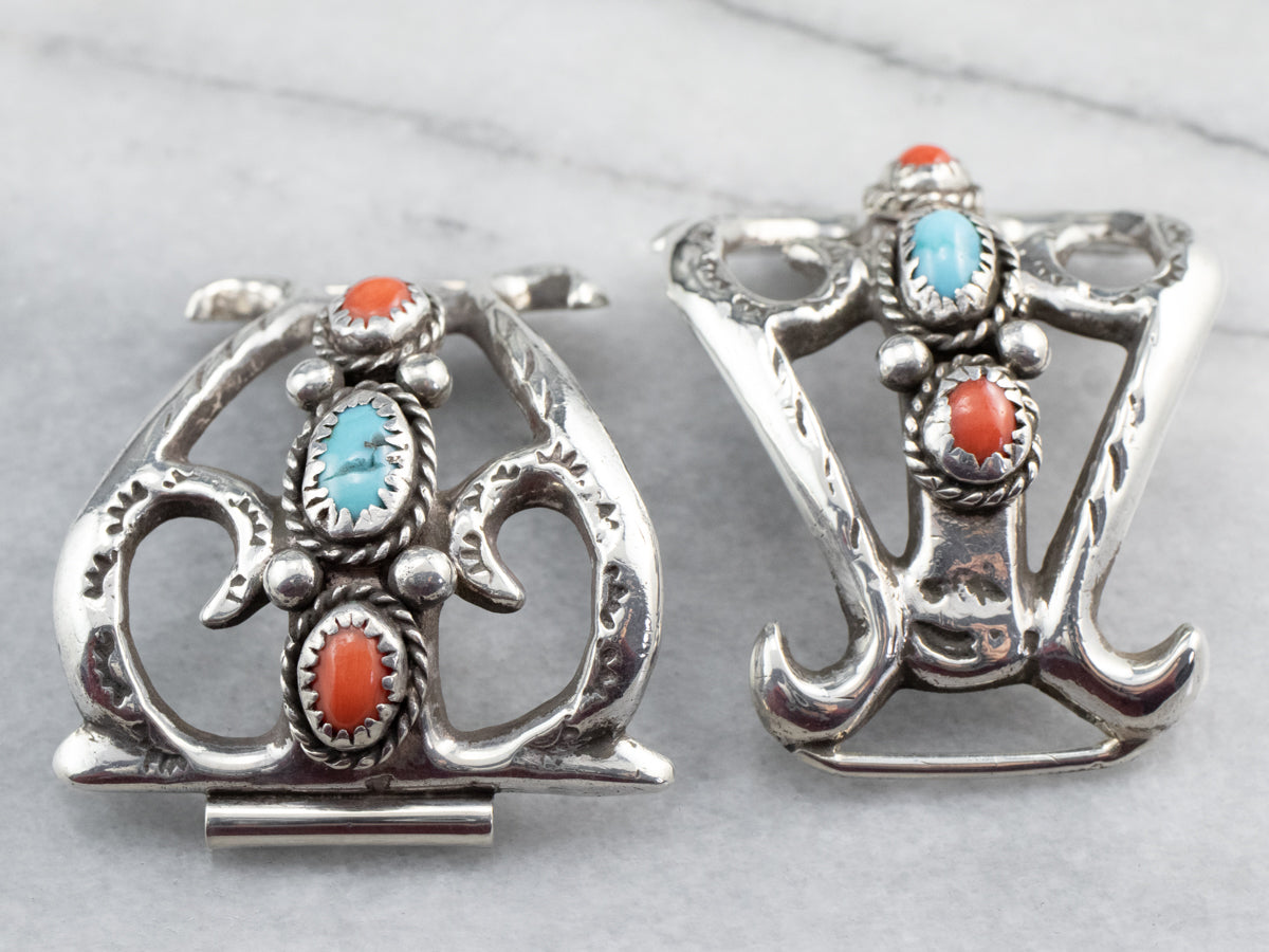Sterling Silver Turquoise and Coral Watch Tips
