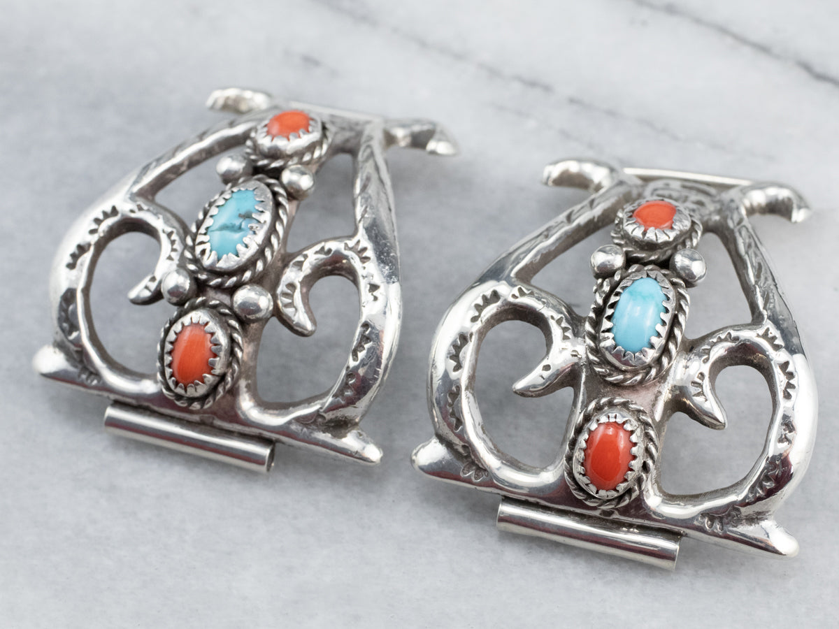 Sterling Silver Turquoise and Coral Watch Tips