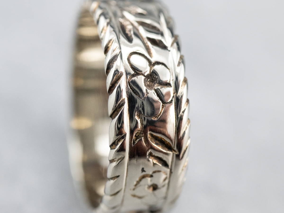 White Gold Floral Pattern Band
