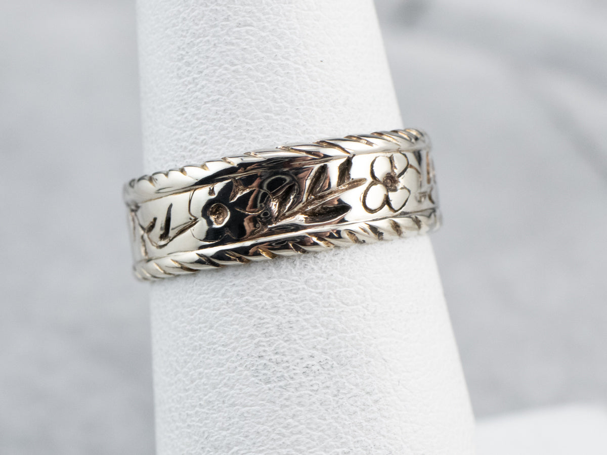 White Gold Floral Pattern Band