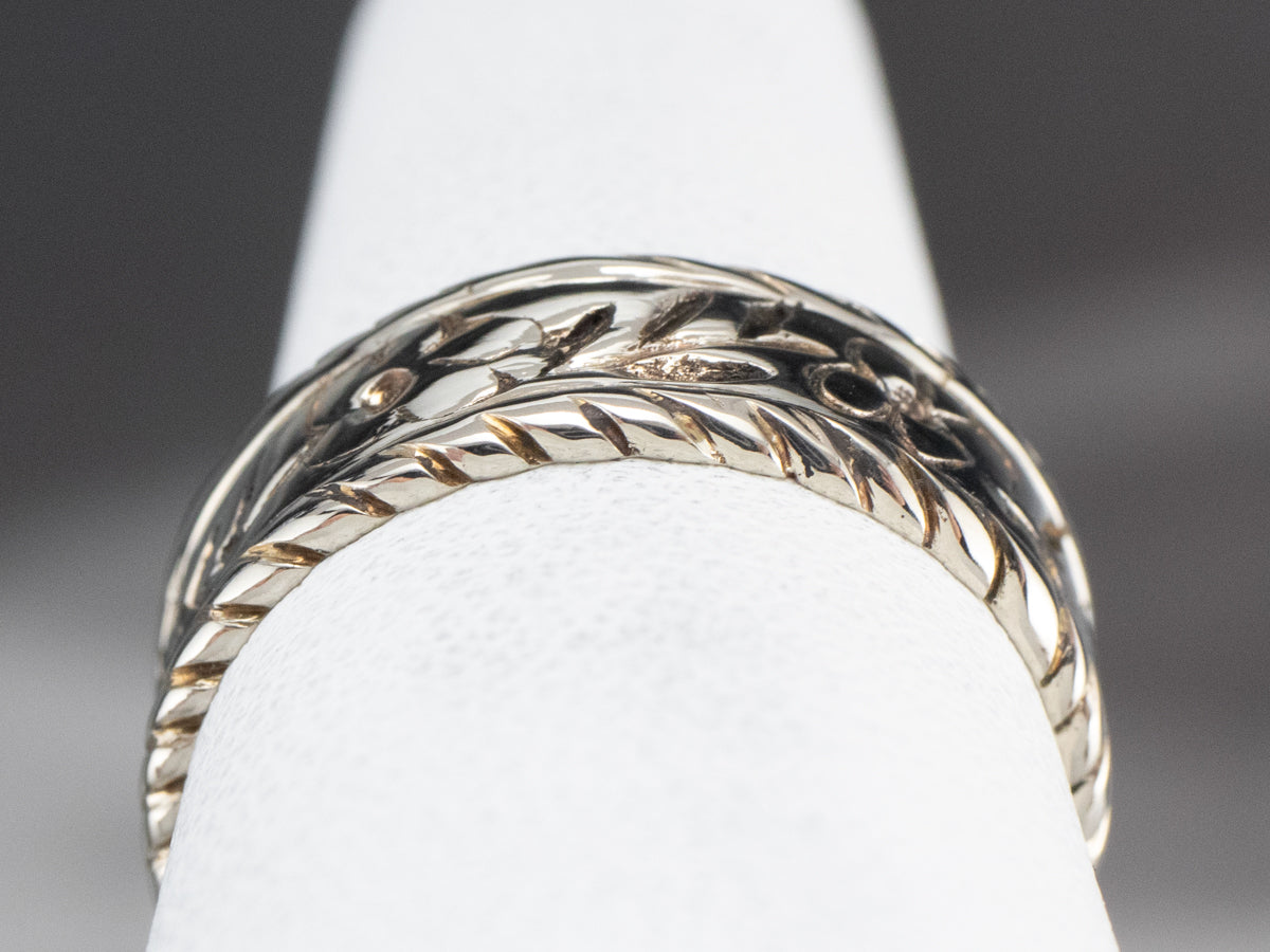 White Gold Floral Pattern Band