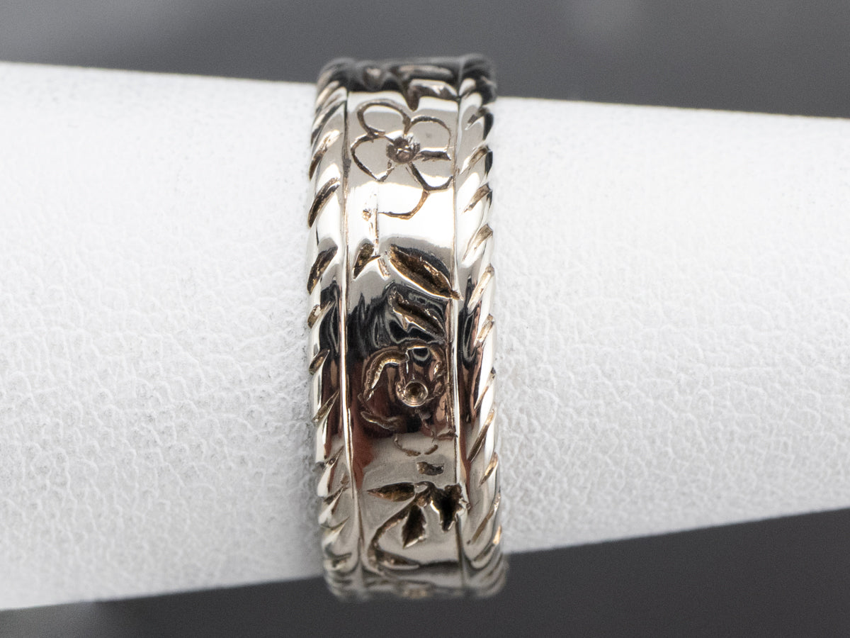 White Gold Floral Pattern Band