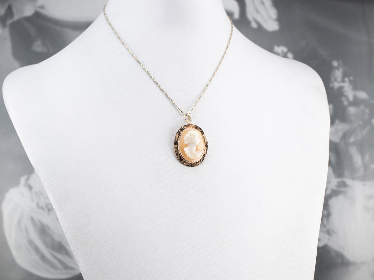 Engraved Rose Gold Cameo Pendant