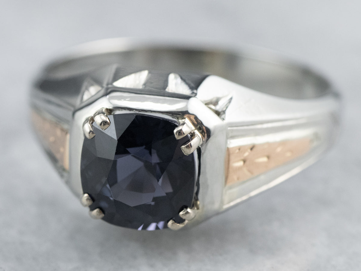 Two Tone Gold Vintage Spinel Solitaire Ring