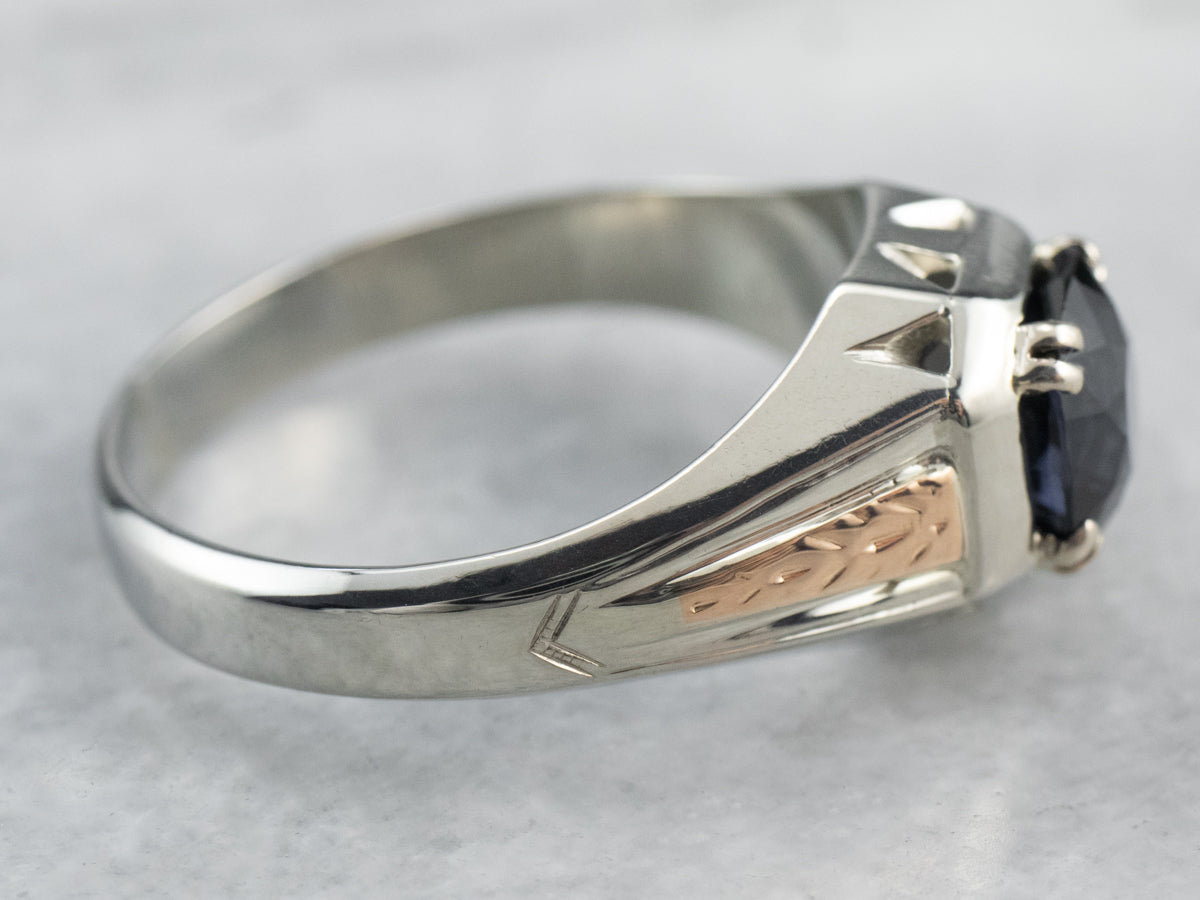 Two Tone Gold Vintage Spinel Solitaire Ring