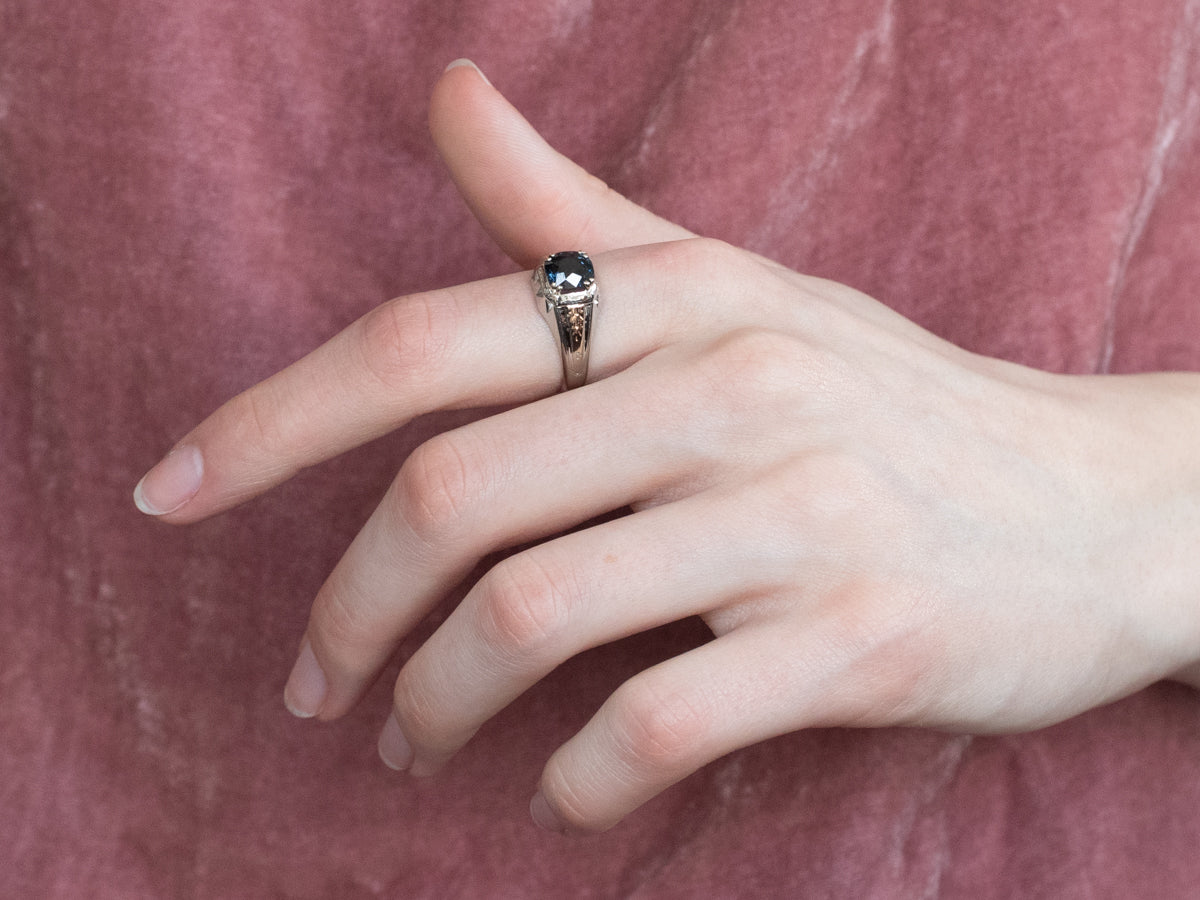 Two Tone Gold Vintage Spinel Solitaire Ring