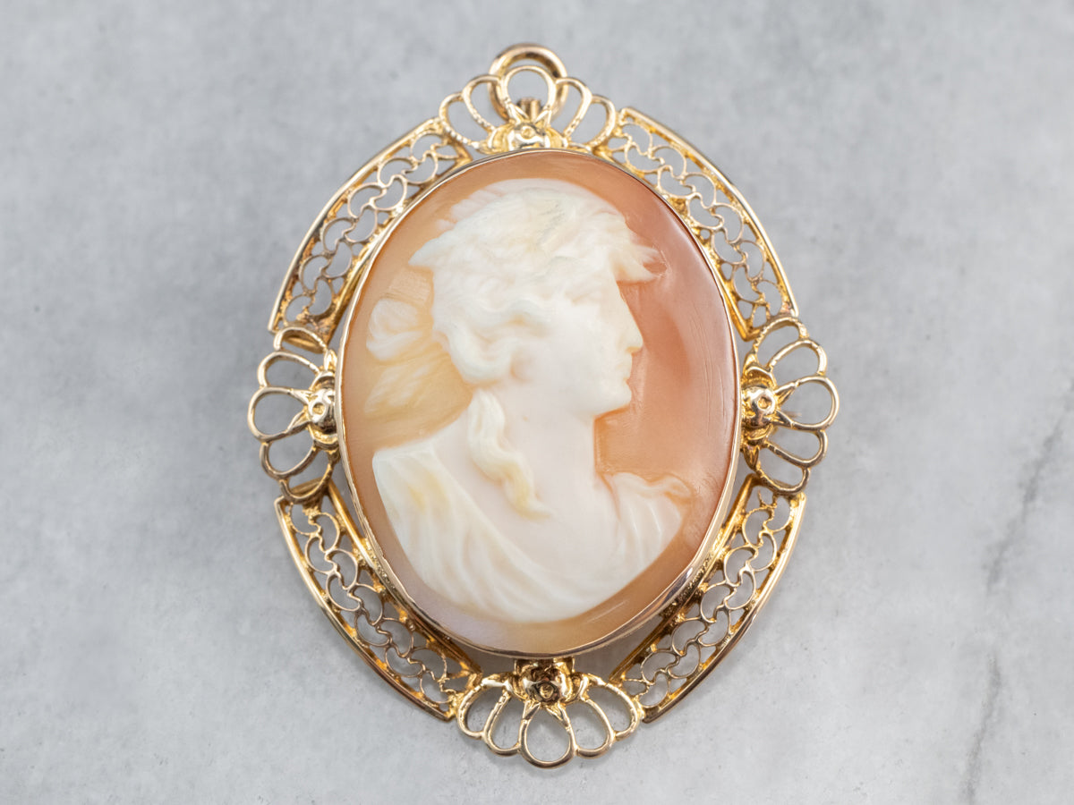 Vintage Gold Filigree Cameo Brooch or Pendant
