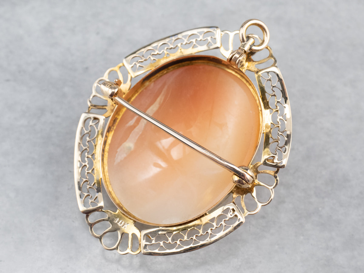 Broche o colgante de cameo de filigrana de oro vintage
