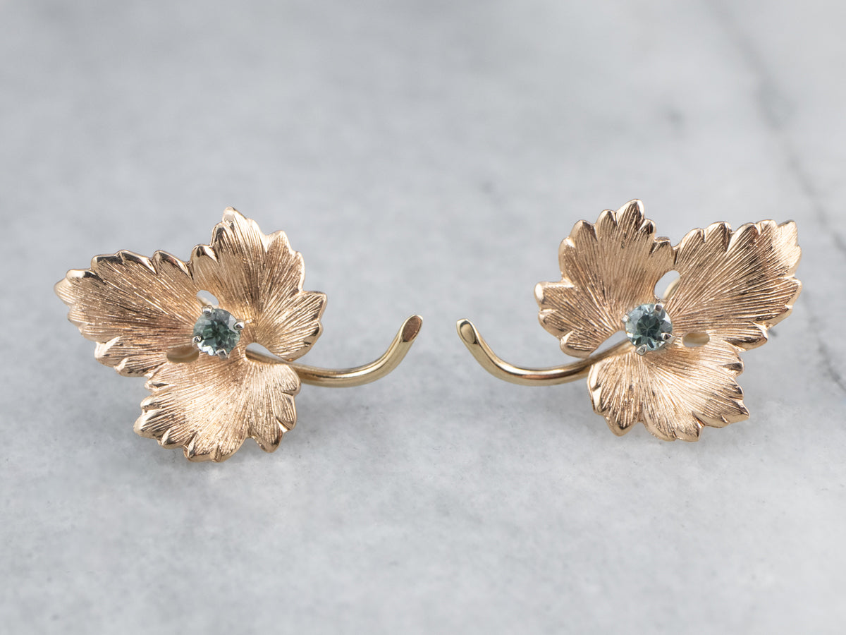 Green Sapphire Gold Leaf Earrings