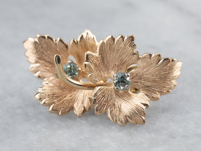 Green Sapphire Gold Leaf Earrings