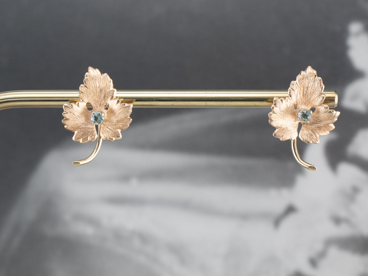 Green Sapphire Gold Leaf Earrings