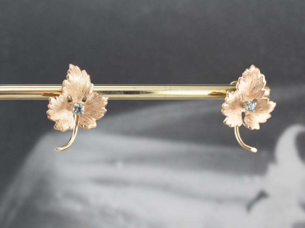 Green Sapphire Gold Leaf Earrings