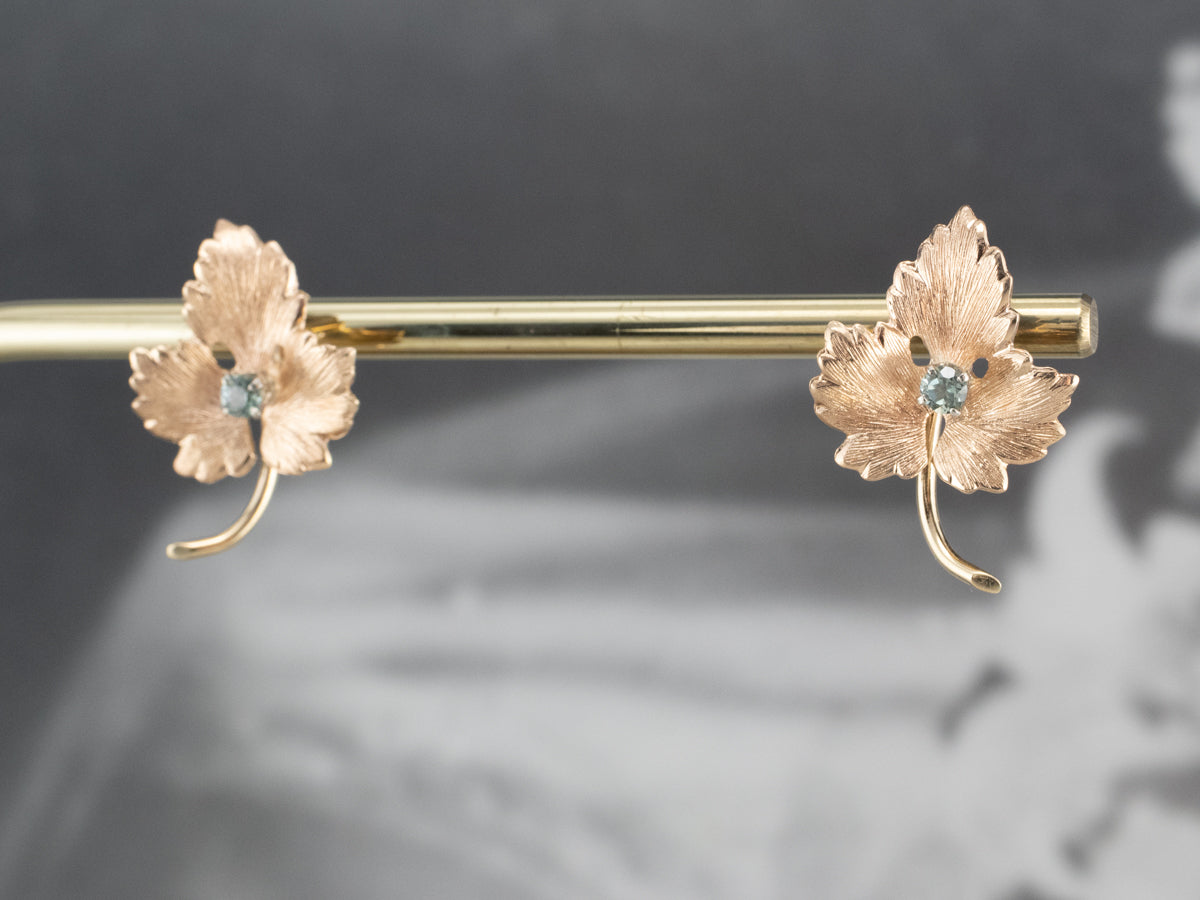 Green Sapphire Gold Leaf Earrings