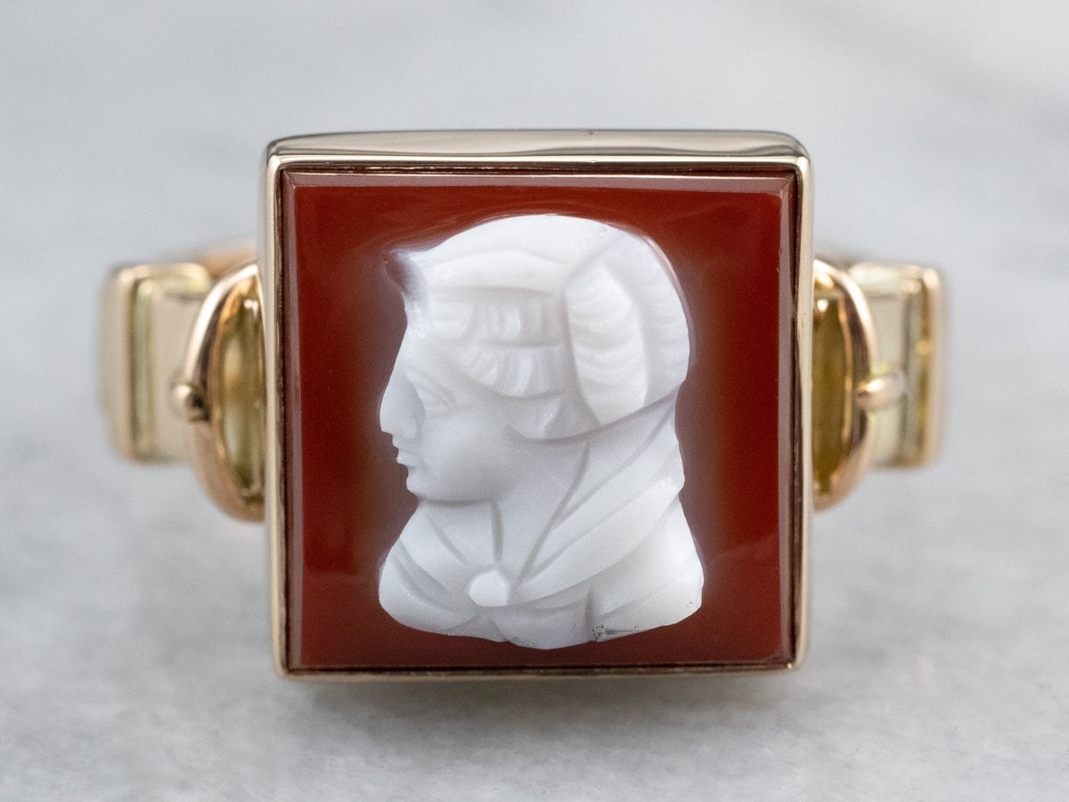 Vintage Hardstone Cameo Gold Ring