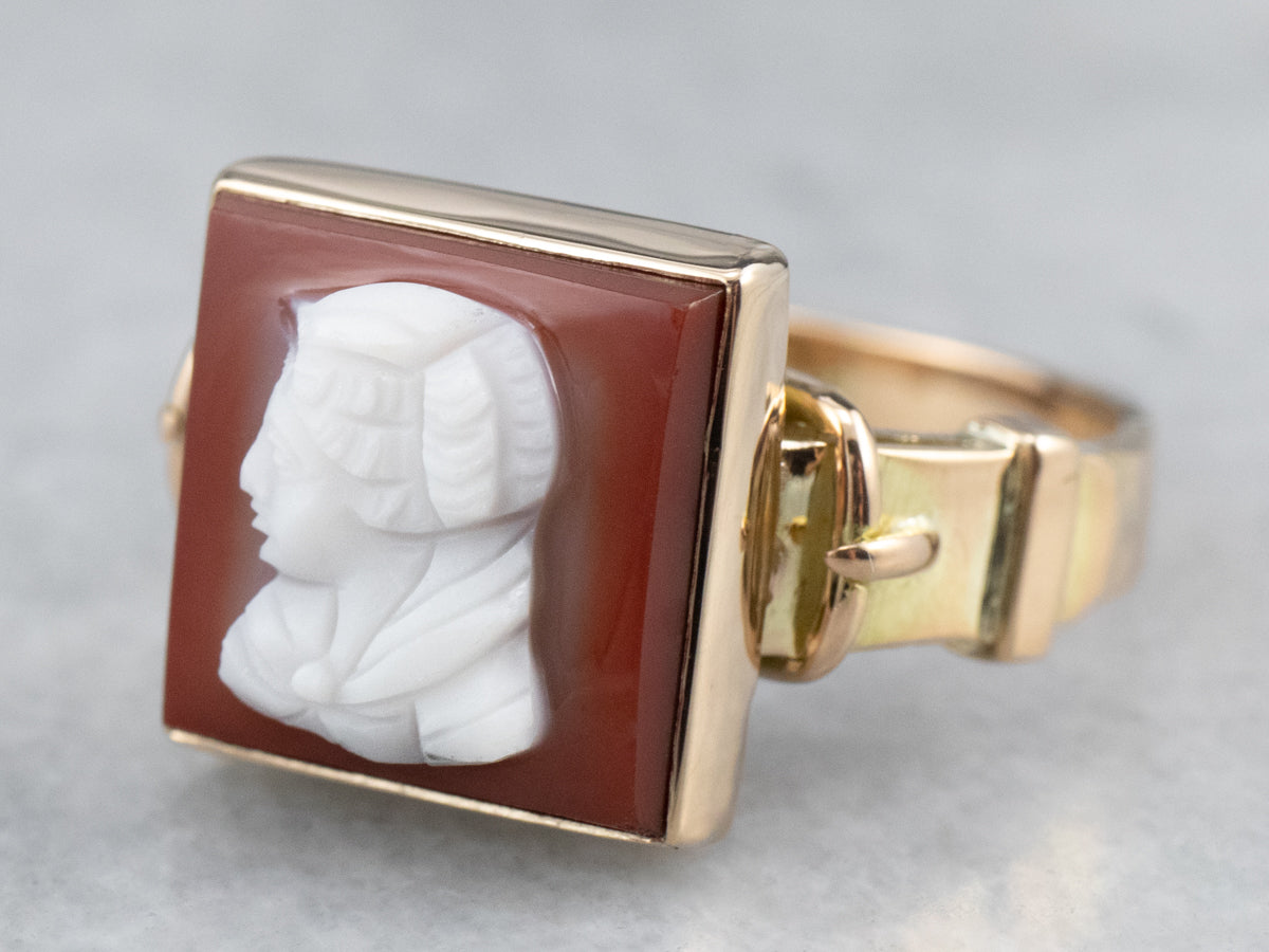 Vintage Hardstone Cameo Gold Ring
