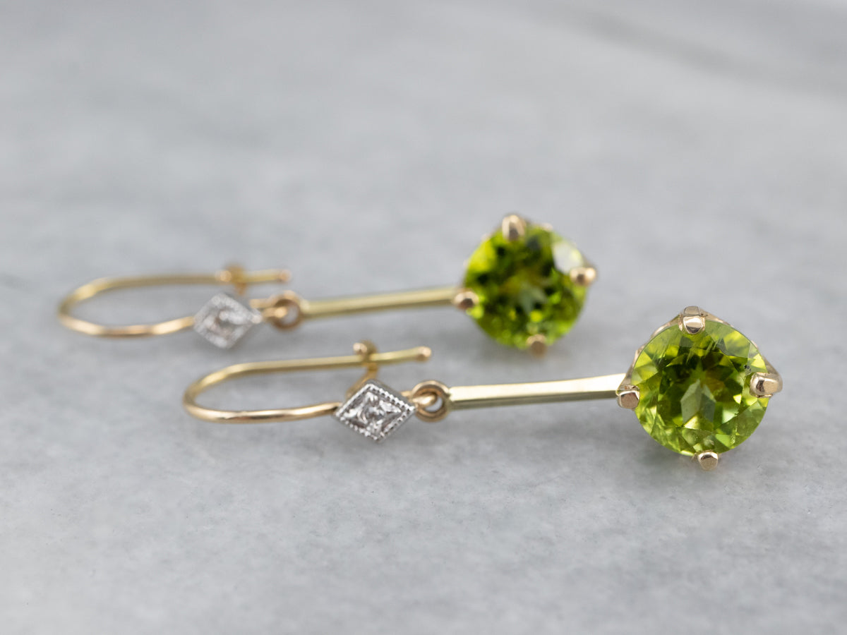 Peridot and Diamond Drop Earrings