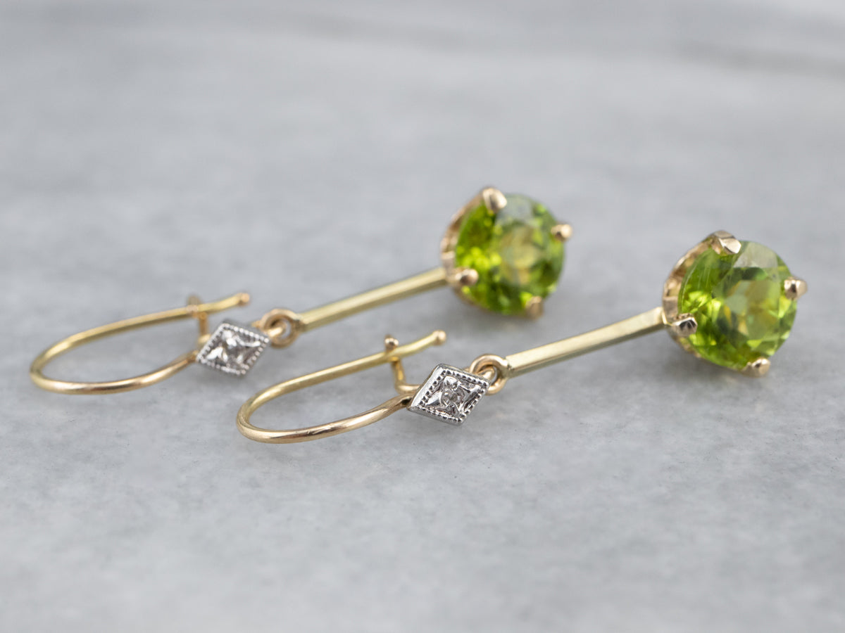Peridot and Diamond Drop Earrings