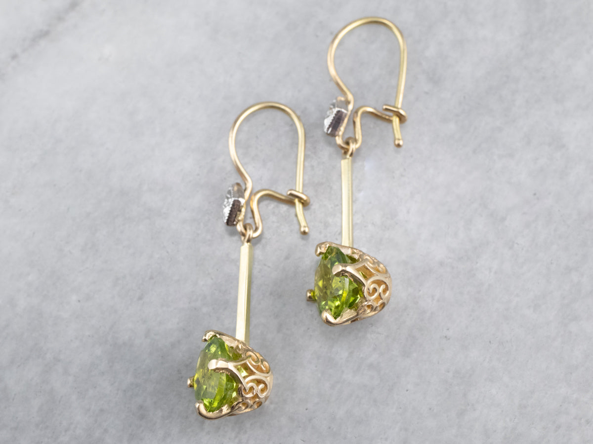Peridot and Diamond Drop Earrings