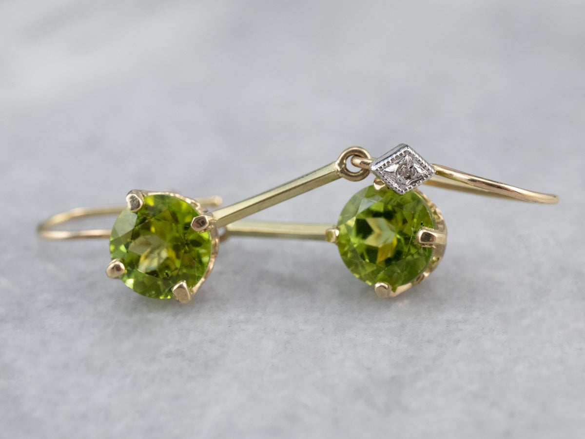 Peridot and Diamond Drop Earrings