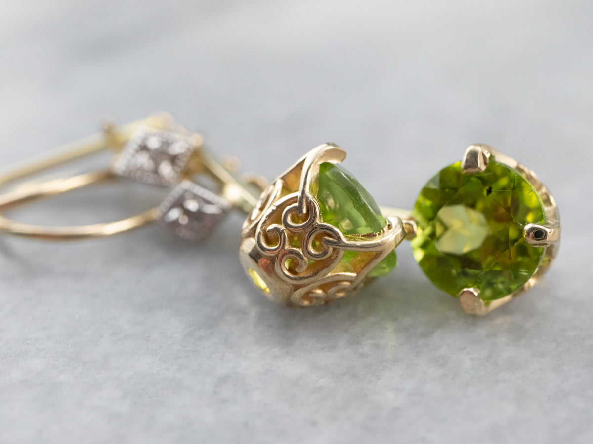 Peridot and Diamond Drop Earrings