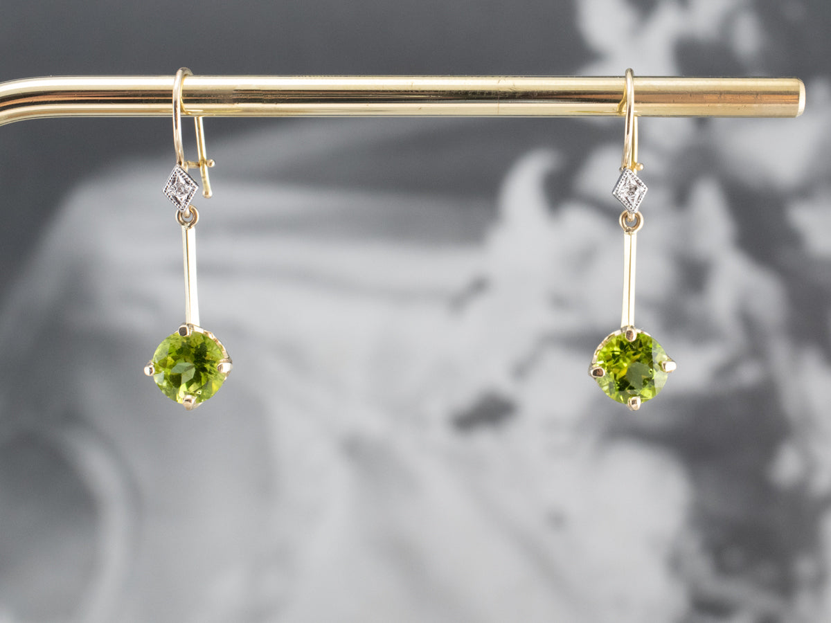 Peridot and Diamond Drop Earrings
