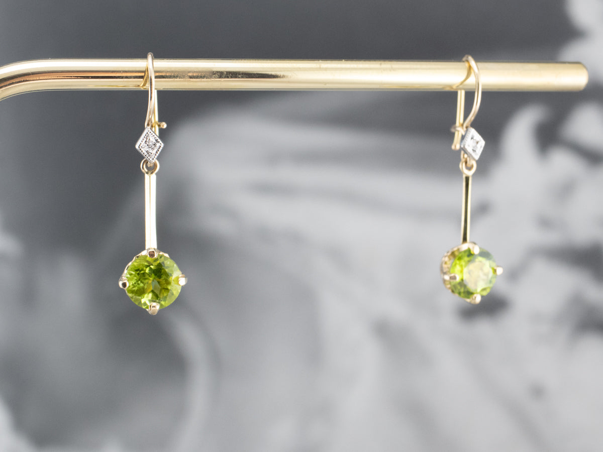 Peridot and Diamond Drop Earrings