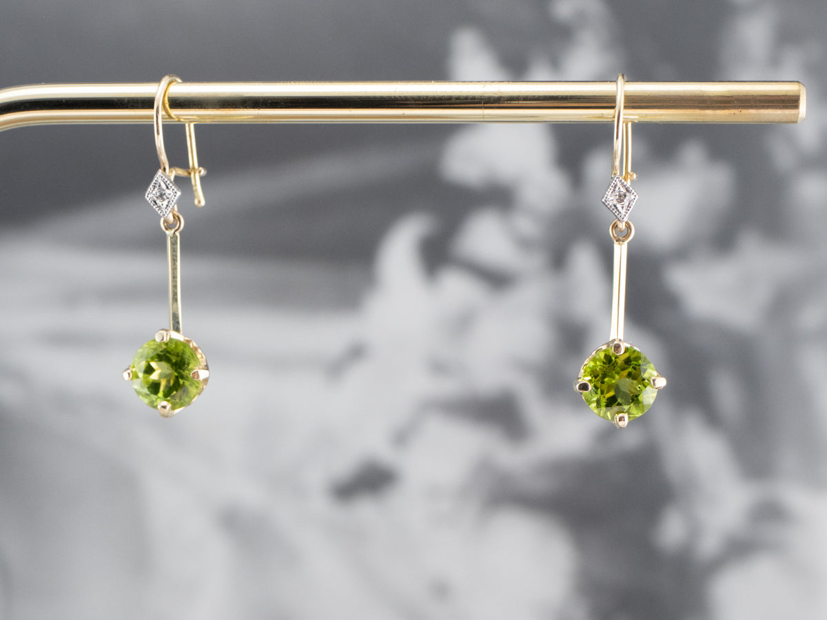 Peridot and Diamond Drop Earrings