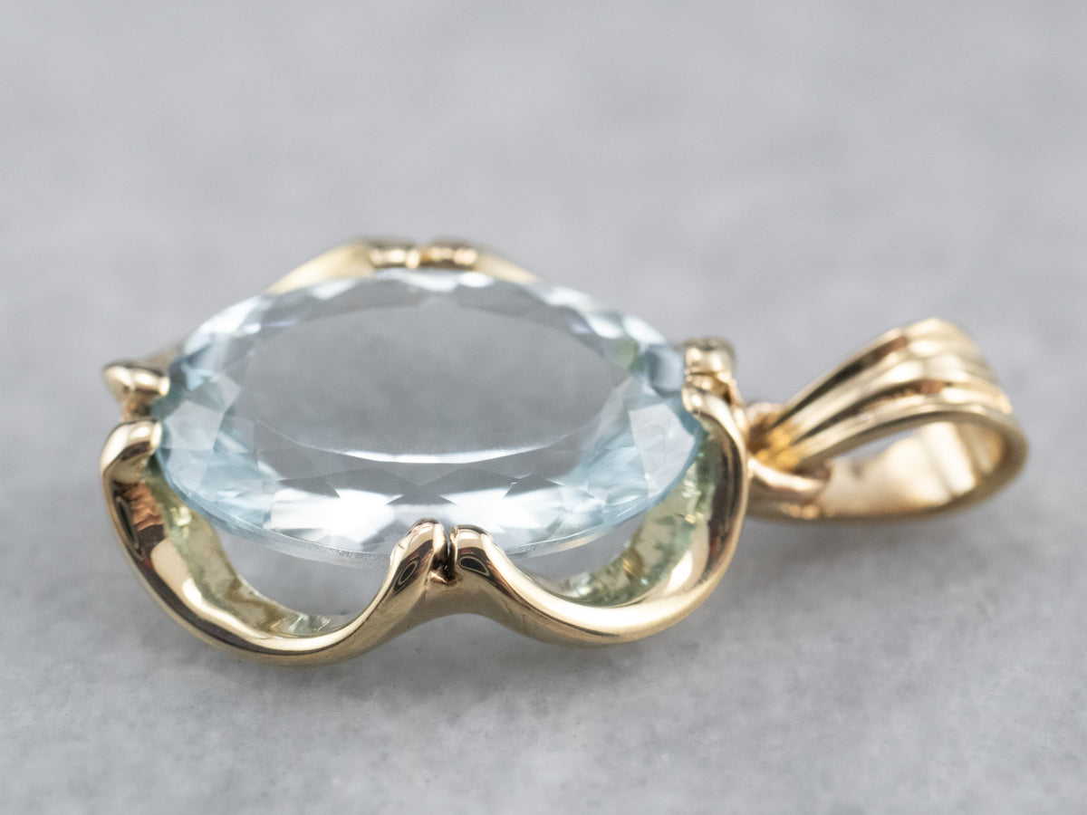 Gold Blue Topaz Solitaire Pendant