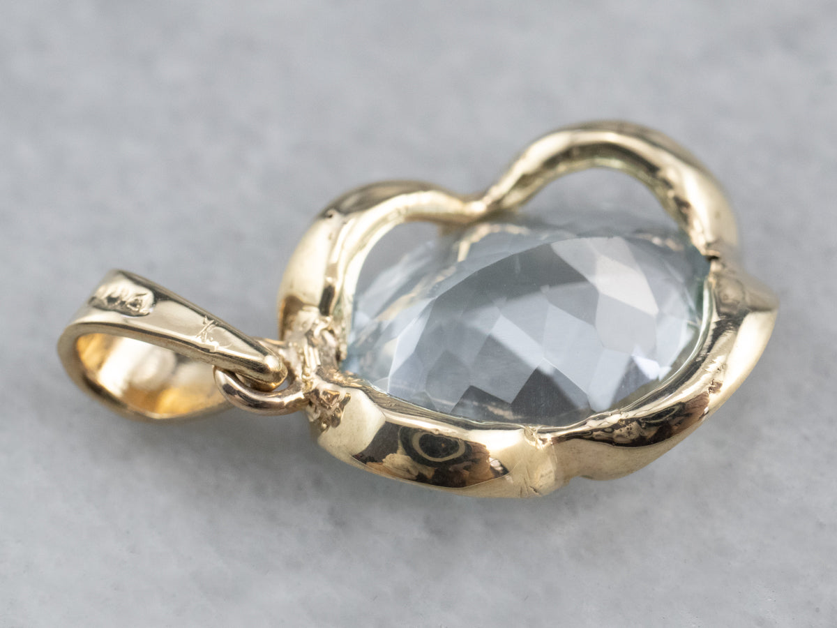 Gold Blue Topaz Solitaire Pendant