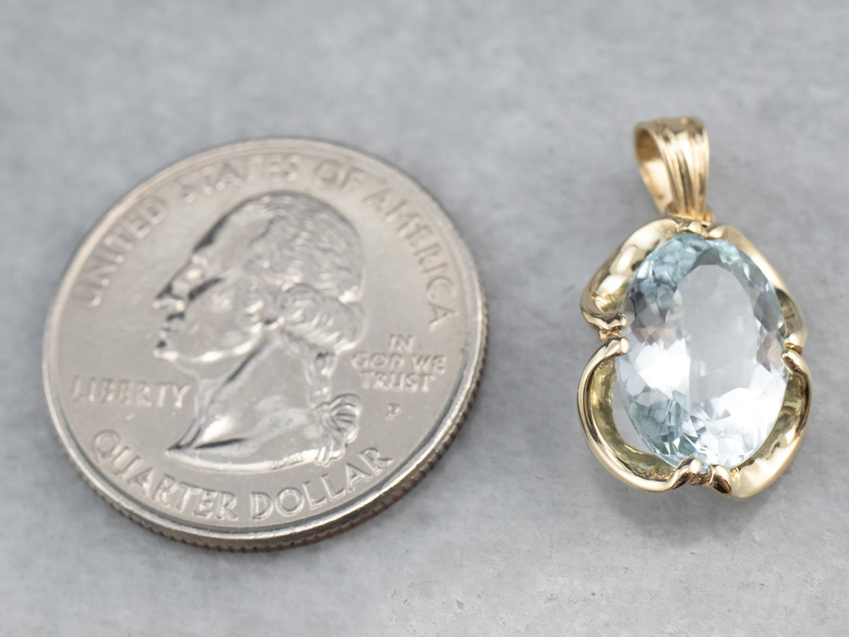 Gold Blue Topaz Solitaire Pendant