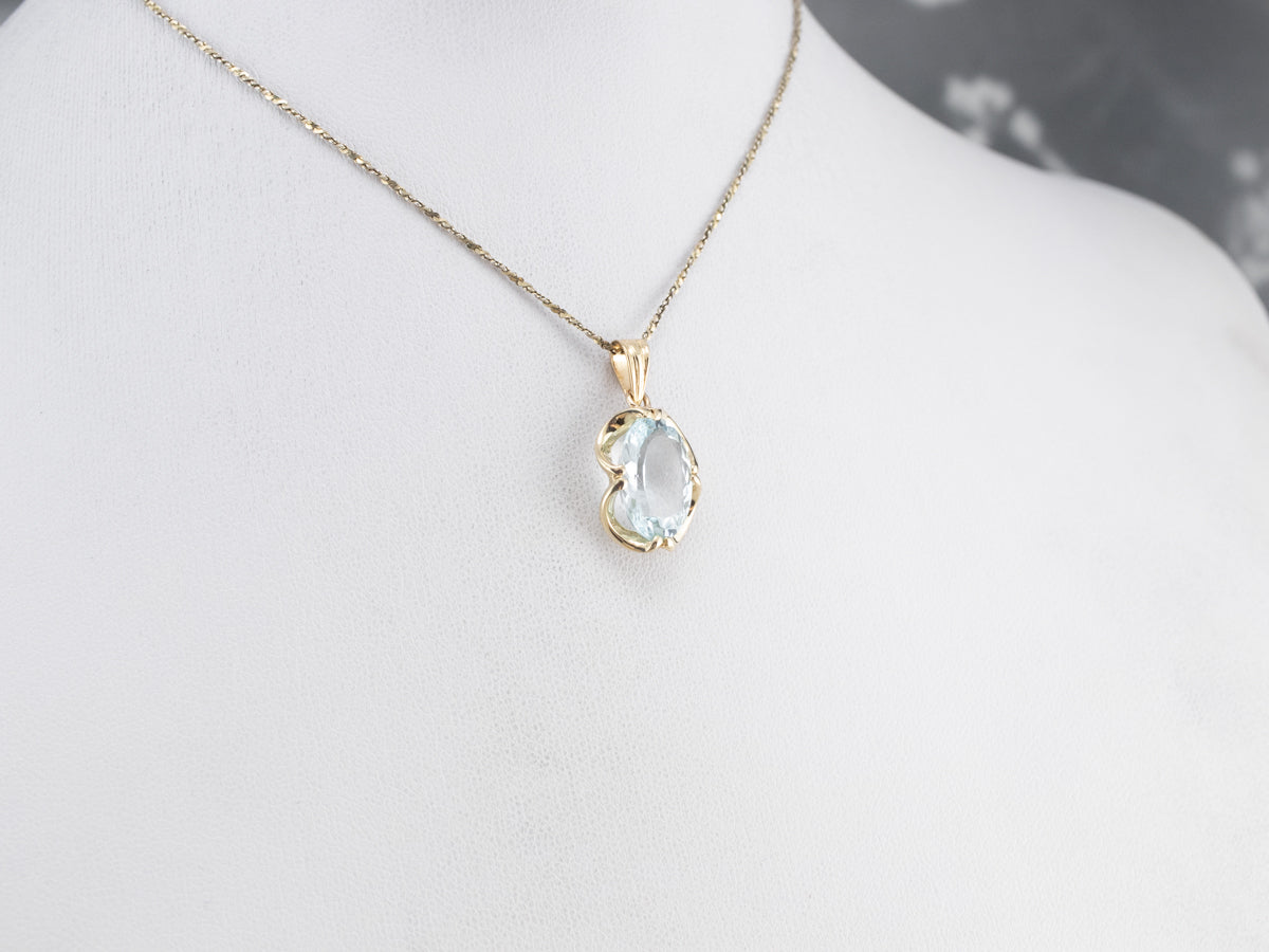 Gold Blue Topaz Solitaire Pendant