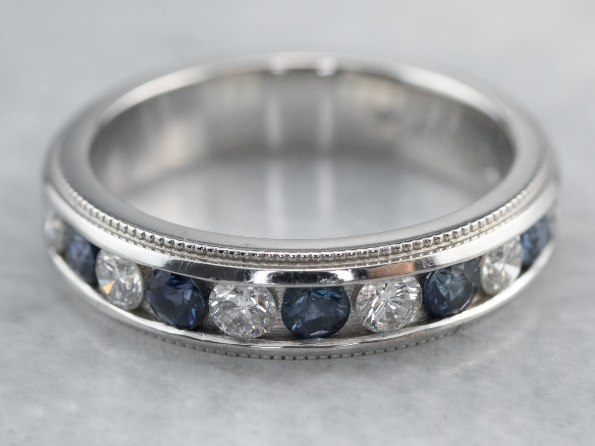 Platinum Diamond Sapphire Band