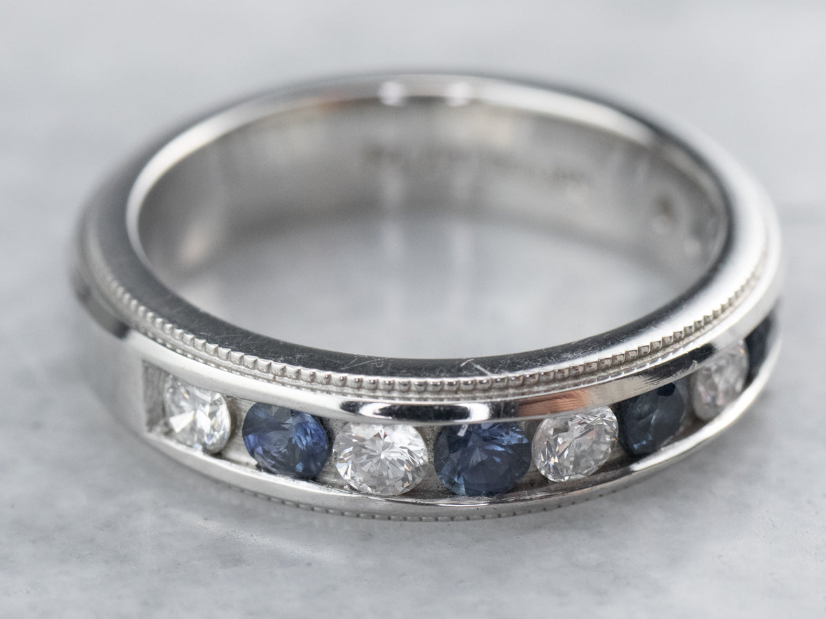 Platinum Diamond Sapphire Band