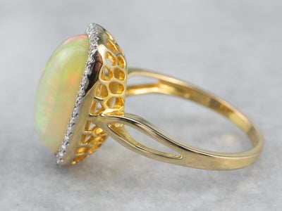 Opal Diamond Halo Cocktail Ring