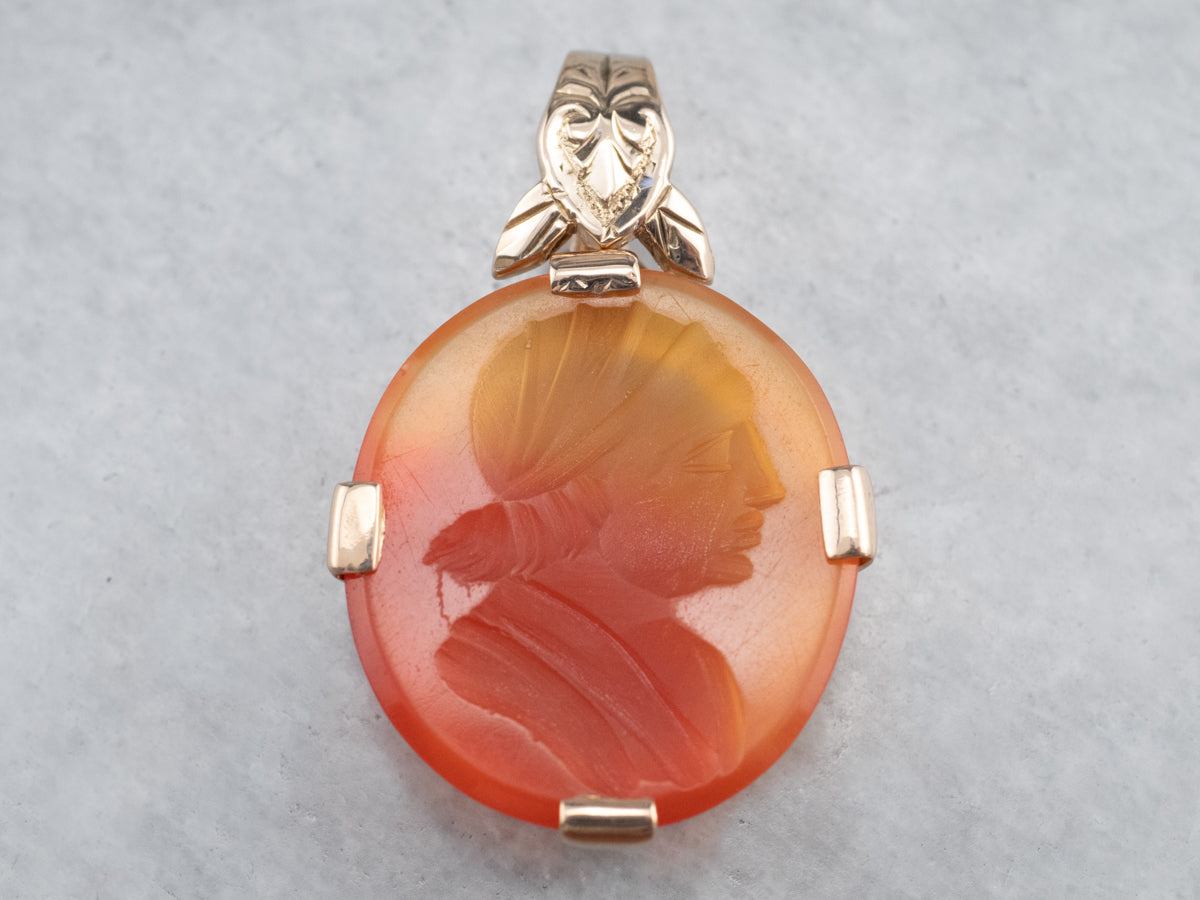 Carnelian Intaglio Gold Pendant