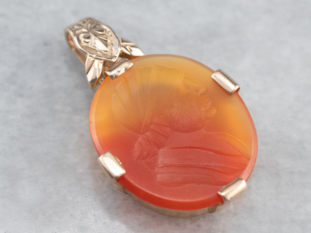Carnelian Intaglio Gold Pendant
