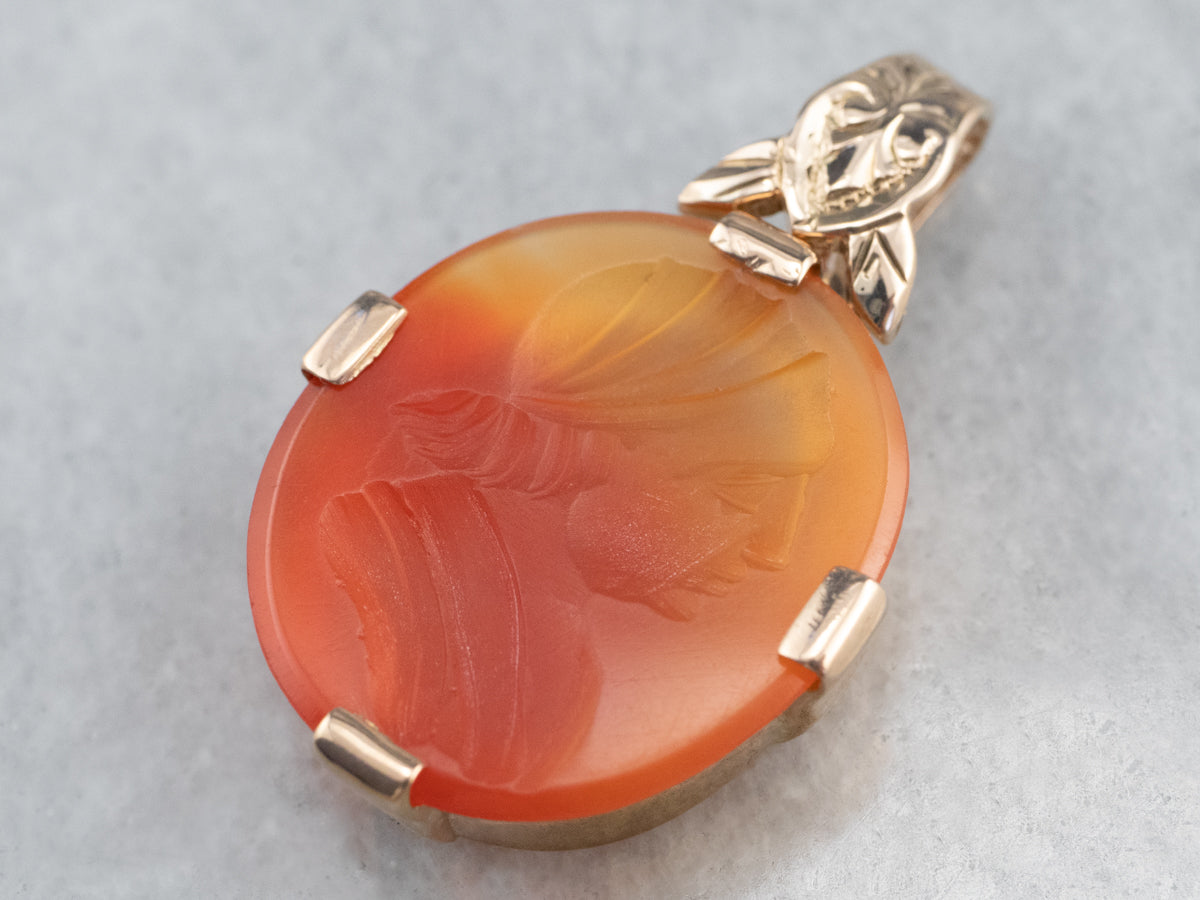 Carnelian Intaglio Gold Pendant