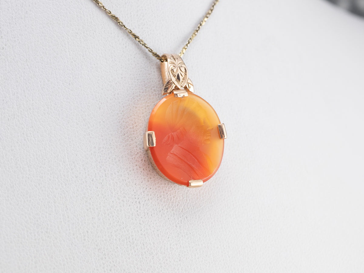 Carnelian Intaglio Gold Pendant