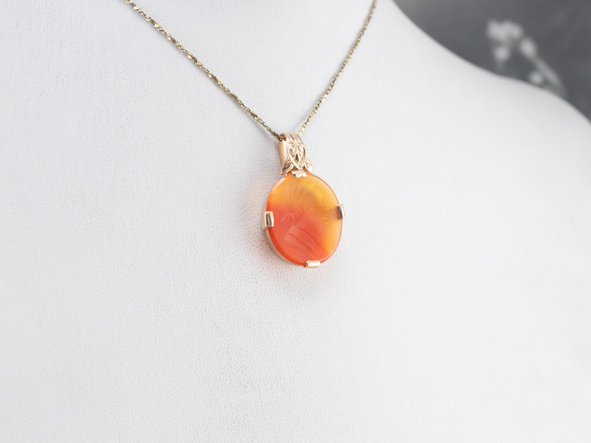 Carnelian Intaglio Gold Pendant