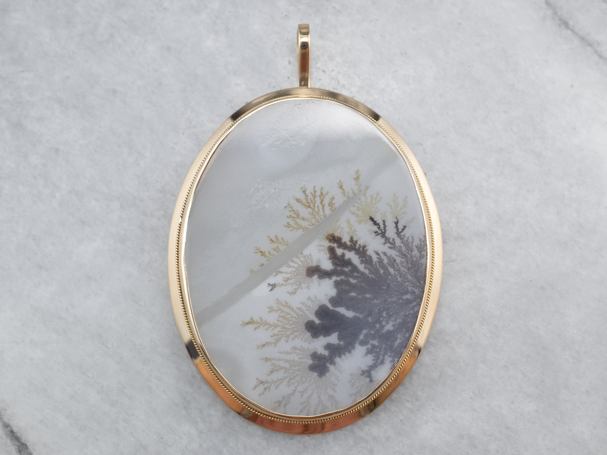 Colgante llamativo de oro de 18 quilates con ágata dendrítica