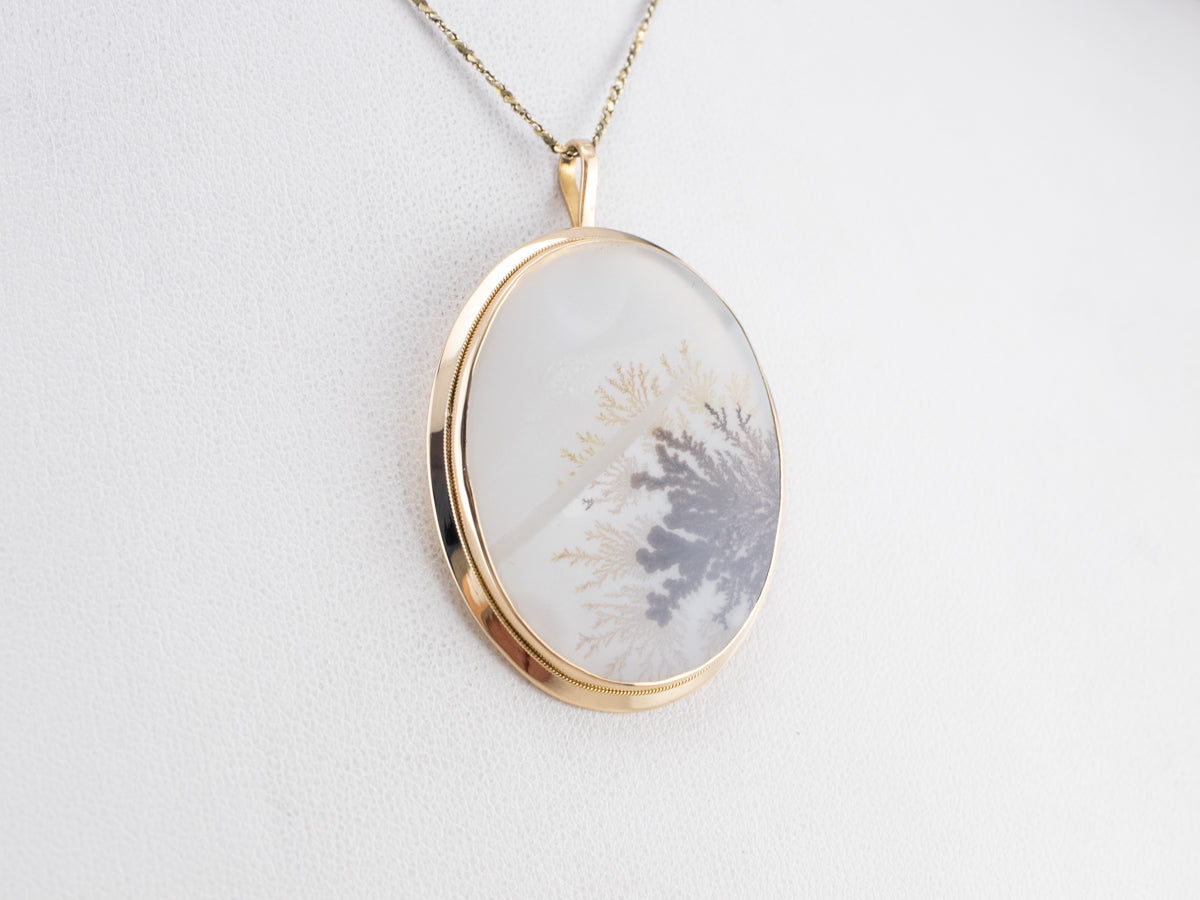 Colgante llamativo de oro de 18 quilates con ágata dendrítica